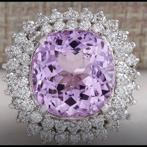 .925 Sterling Silver 11.60 Carat Pink Kunzite Ring